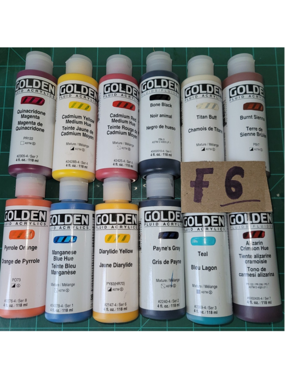 F6 Golden Fluid Acrylic Paint 4fl.oz 118ml Lot Of 12 BOTTLES NEW